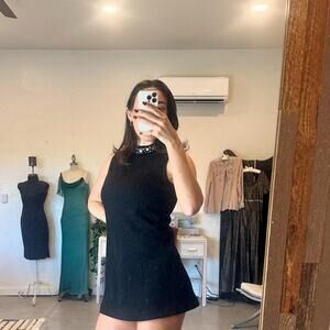 Leslie Fay Women's SM/M Dress Black Knit Micro Mini Vintage Preppy